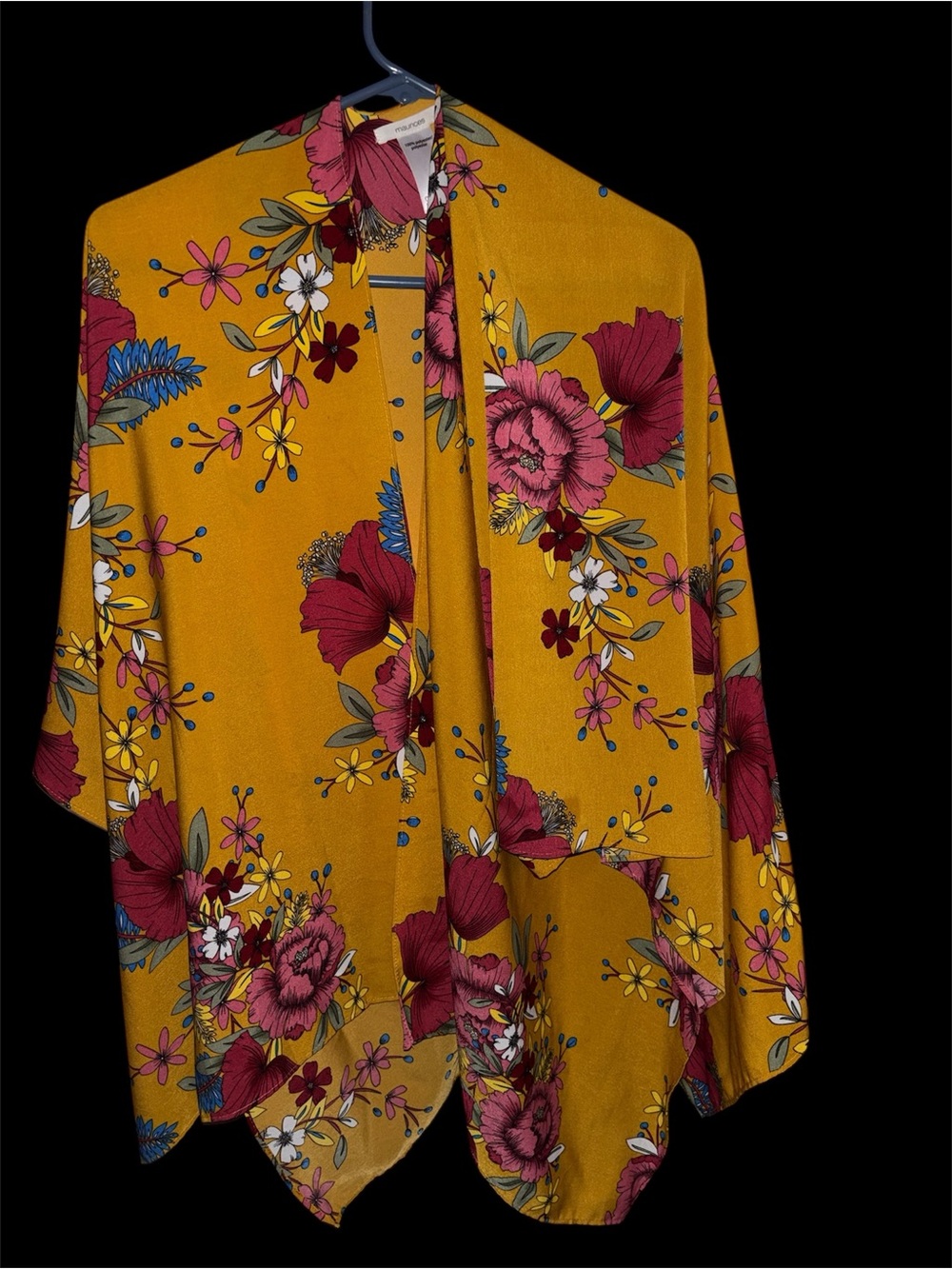 Maurices Plus Size Mustard Yellow Floral Short Sleeve Kimono